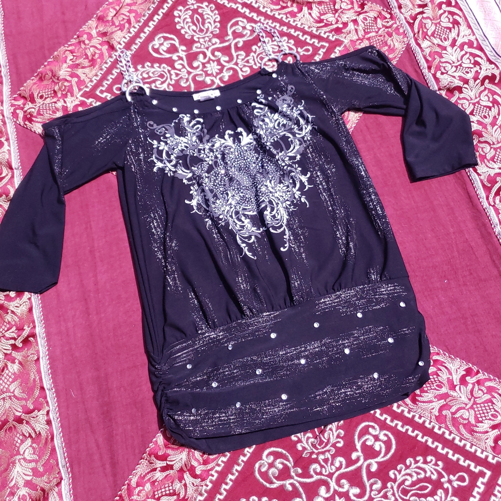 Black Graphic Embellished Blouse